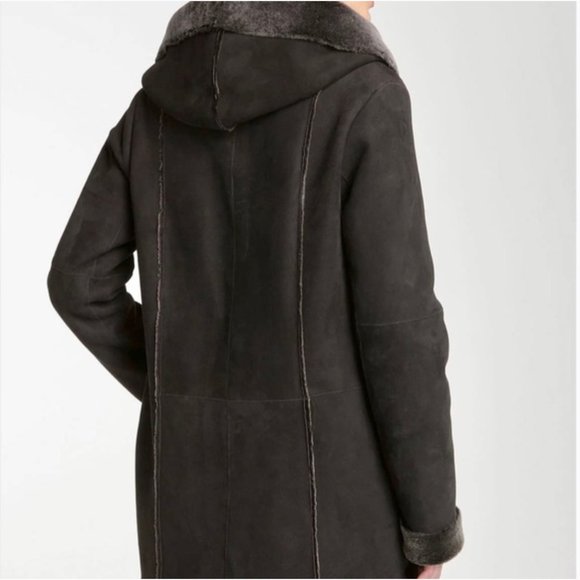 VINCE Shearling Jacket with Hood in Chocolate Brown - Size L - Picture 7 of 7